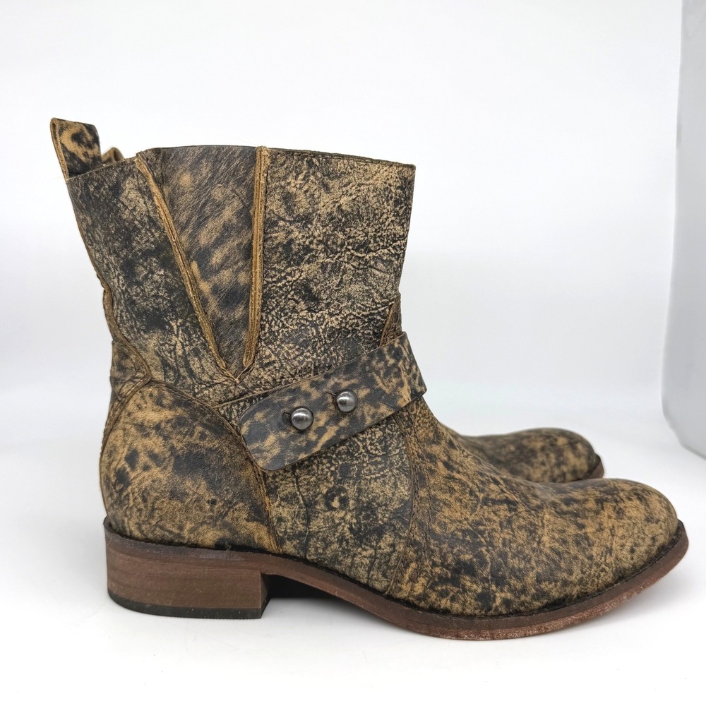 Spirit by Lucchese Olivia Ankle Boot Size 8 Brown Distressed Leather Zip Moto